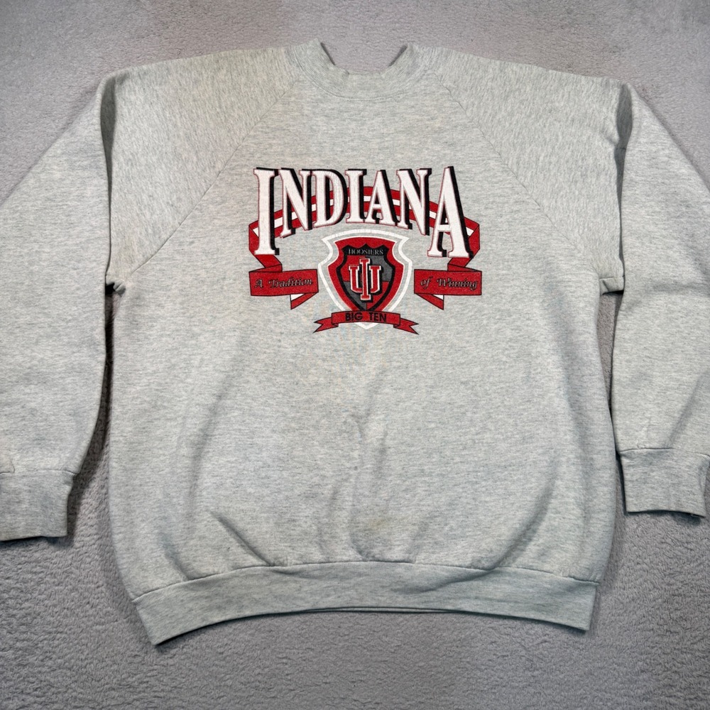 Vintage 90s Indiana University IU Sweatshirt Grey Made in USA XL Hoosiers
